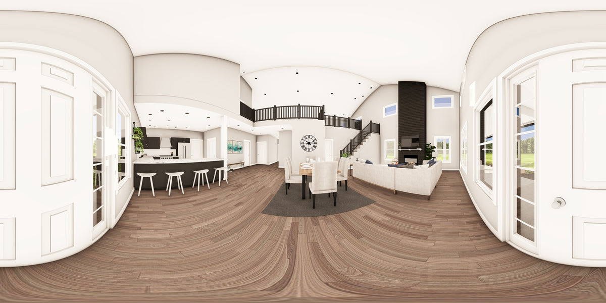 Q7785-A Barndominium House Entrance Panorama, 2 Bedrooms, 2.5 Bathrooms | Plan 25424