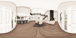 Q7785-A Barndominium House Entrance Panorama, 2 Bedrooms, 2.5 Bathrooms | Plan 25424