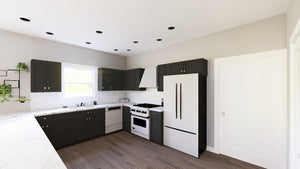 Q7785-A Barndominium House Kitchen, 2 Bedrooms, 2.5 Bathrooms | Plan 25424