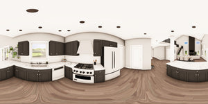 Q7785-A Barndominium House Kitchen Panorama, 2 Bedrooms, 2.5 Bathrooms | Plan 25424