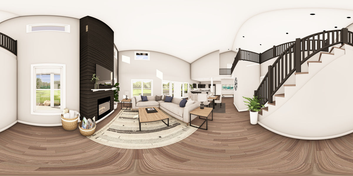 Q7785-A Barndominium House Living Panorama, 2 Bedrooms, 2.5 Bathrooms | Plan 25424