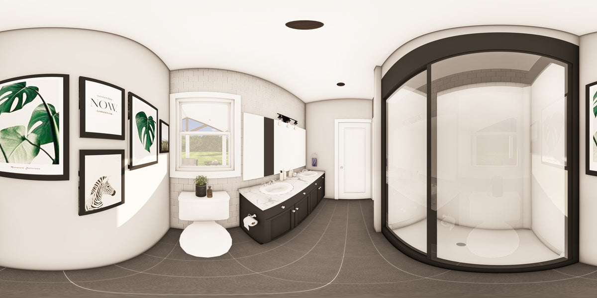 Q7785-A Barndominium House Master Bath Panorama, 2 Bedrooms, 2.5 Bathrooms | Plan 25424