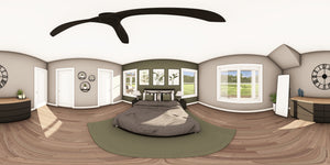 Q7785-A Barndominium House Master Bed Panorama, 2 Bedrooms, 2.5 Bathrooms | Plan 25424