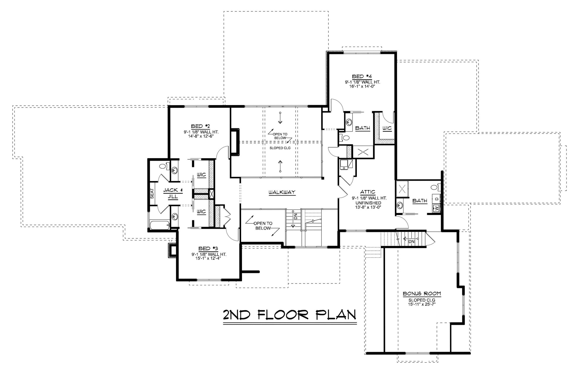 Q7486-A Modern Farmhouse Second Floor Plan, 4 Bed, 4.5 Bath | Plan 2543
