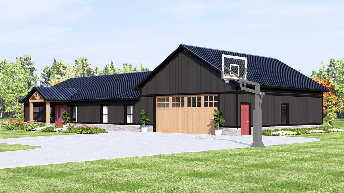 Q8449-A Modern Barndominium House, 3 Bedrooms, 2 Bathrooms | 25446 House Plan Exterior-2