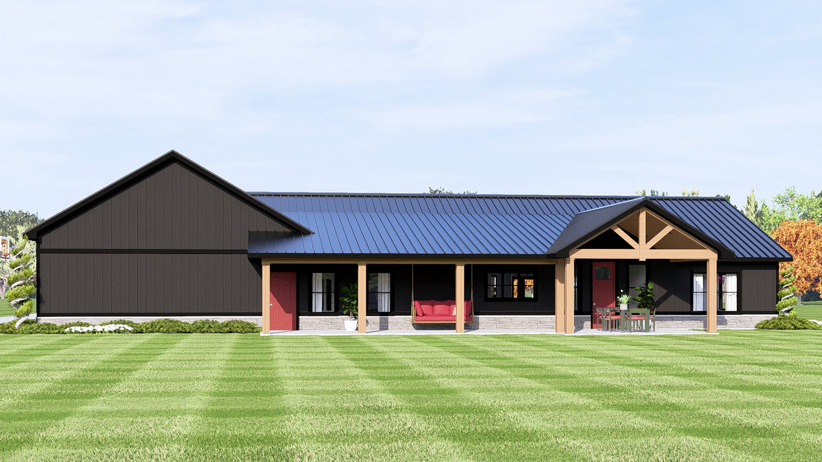 Q8449-A Modern Barndominium House, 3 Bedrooms, 2 Bathrooms | 25446 House Plan Exterior-4
