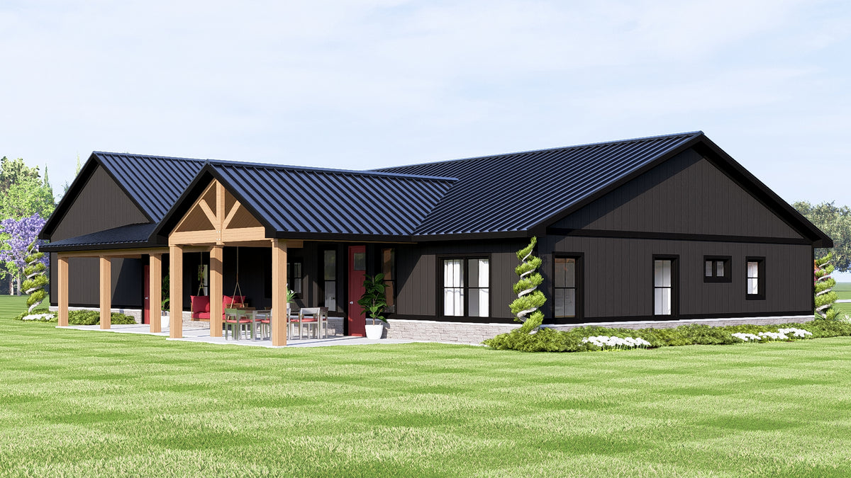 Q8449-A Modern Barndominium House, 3 Bedrooms, 2 Bathrooms | 25446 House Plan Exterior-5