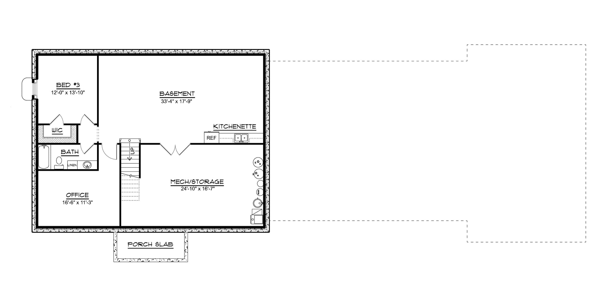 Q7985-A Modern Farmhouse Basement Floor Plan, 3 Bedrooms, 3.5 Bathrooms | Plan 25451 