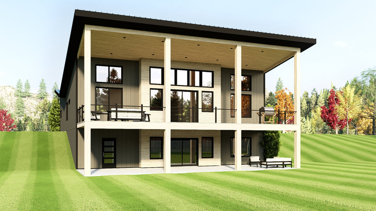 Q7988-A Contemporary House, 3 Bedrooms, 3.5 Bathrooms | Plan 25455 Exterior-4