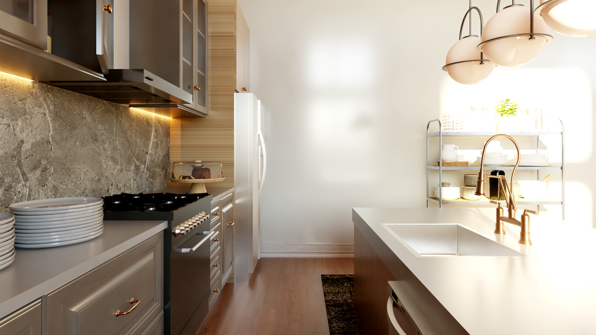 Q7988-A Contemporary House Kitchen, 3 Bedrooms, 3.5 Bathrooms | Plan 25455 