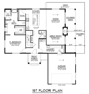 Q7449-A 2584 House First Floor Plan 1 Bed 1.5 Bath