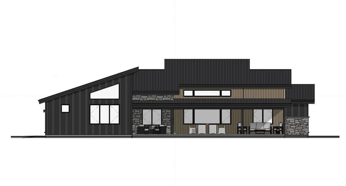 W7589-A Modern Ranch House Back, 3 Bedrooms, 2.5 Bathrooms | USA-2589-MCM 