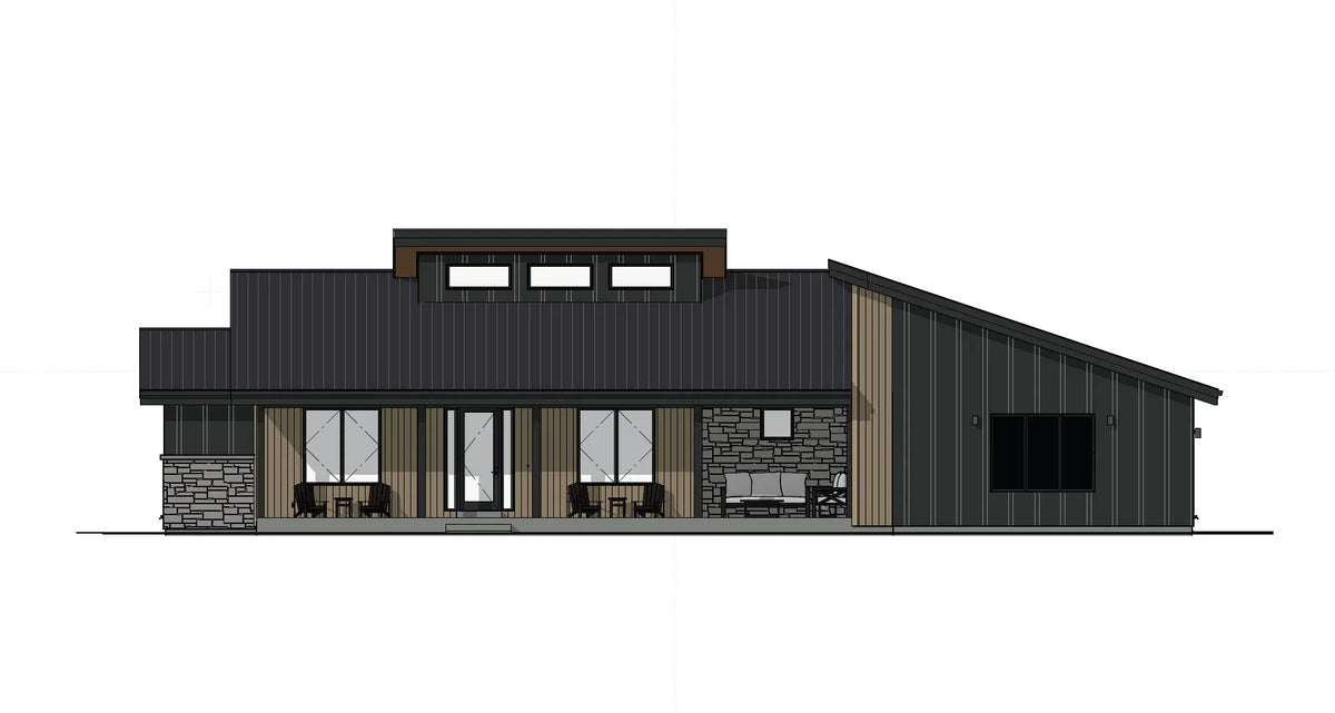 W7589-A Modern Ranch House Front, 3 Bedrooms, 2.5 Bathrooms | USA-2589-MCM 