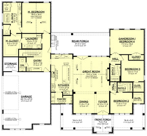 H7867-A Modern Farmhouse First Floor Plan, 4 Bedrooms, 3.5 Bathrooms | Havenbrook  