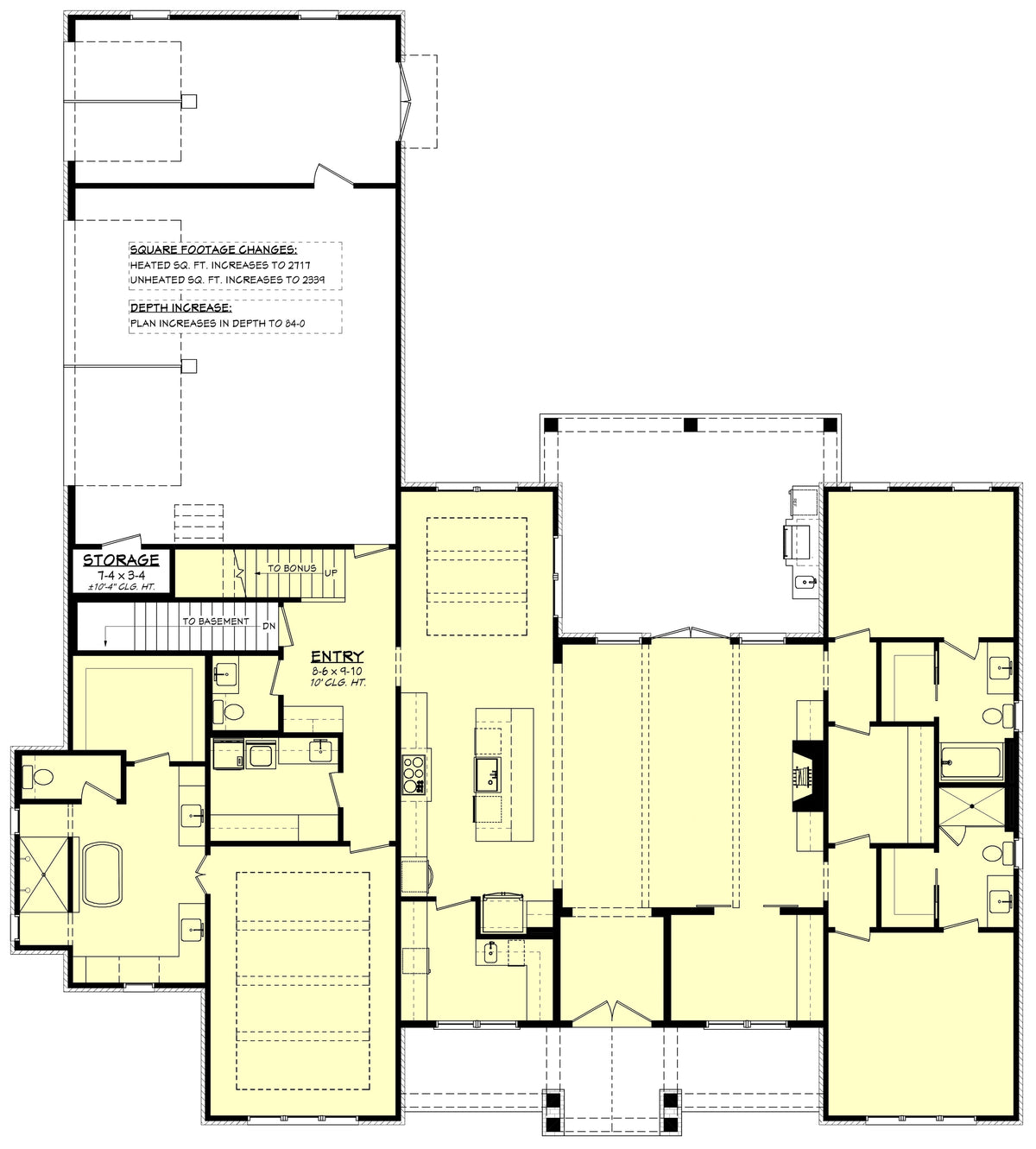 H8381-A Modern Farmhouse Basement Stair Location Floor Plan, 3 Bedrooms, 3.5 Bathrooms | Riverchase House Plan 