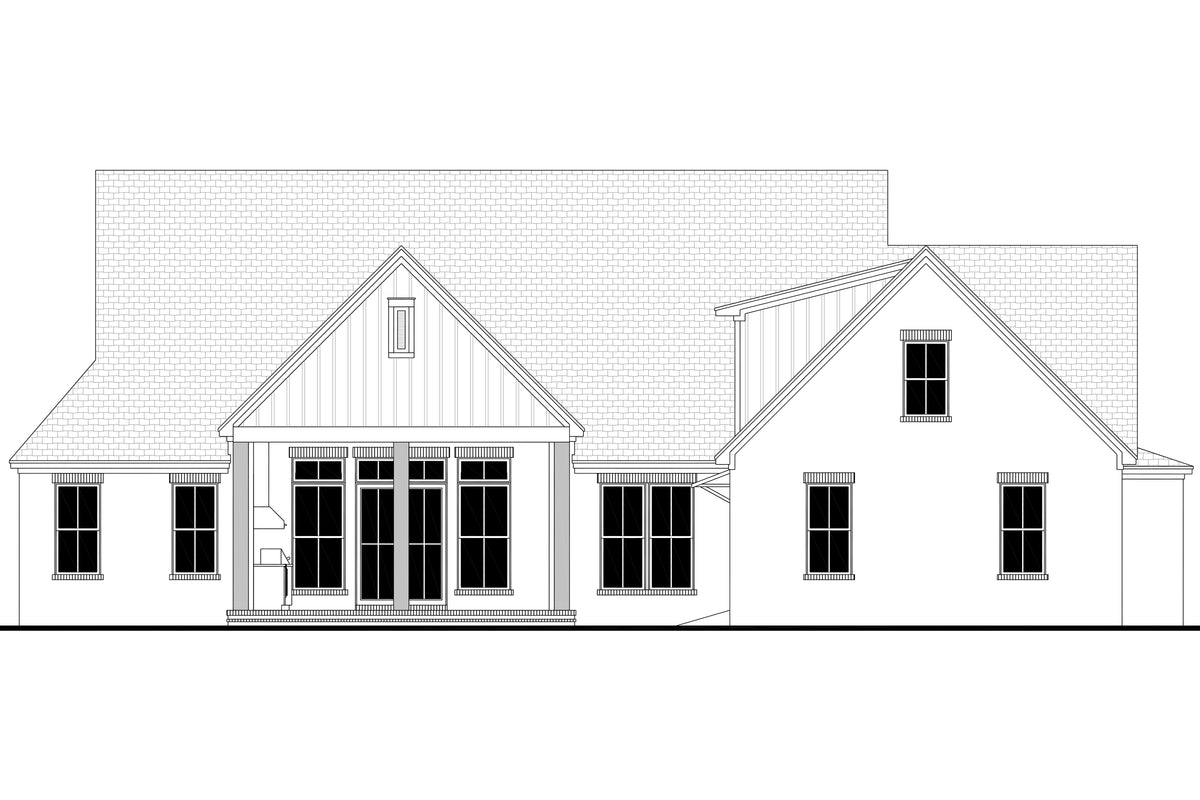 H8381-A Modern Farmhouse, 3 Bedrooms, 3.5 Bathrooms | Riverchase House Plan Rear CAD