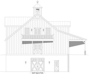 Barn Shed with Garage and Storage East Elevation| 6,524 Sq Ft | Shiloh Oaks Barn House Plan 