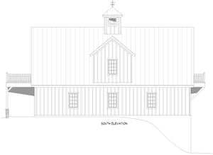Barn Shed with Garage and Storage South Elevation| 6,524 Sq Ft | Shiloh Oaks Barn House Plan