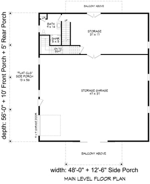 Barn Shed with Garage and Storage First Floor Plan| 6,524 Sq Ft | Shiloh Oaks Barn House Plan