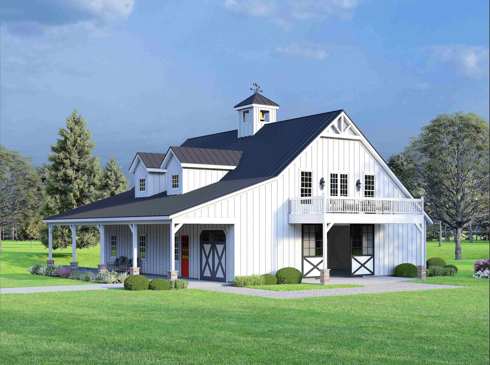 L7490-A Barn Shed with Garage and Storage | 6,524 Sq Ft | Shiloh Oaks Barn House Plan Exterior-1