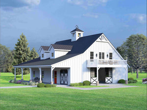 L7490-A Barn Shed with Garage and Storage | 6,524 Sq Ft | Shiloh Oaks Barn House Plan Exterior-1