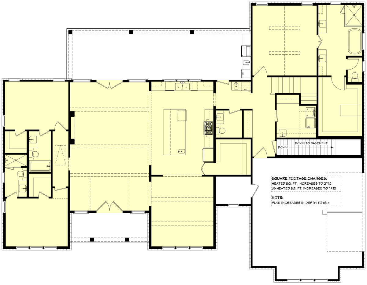 H8379-A Transitional House Basement Stair Location Floor Plan, 3 Bedrooms, 3.5 Bathrooms | Hawkridge House Plan 