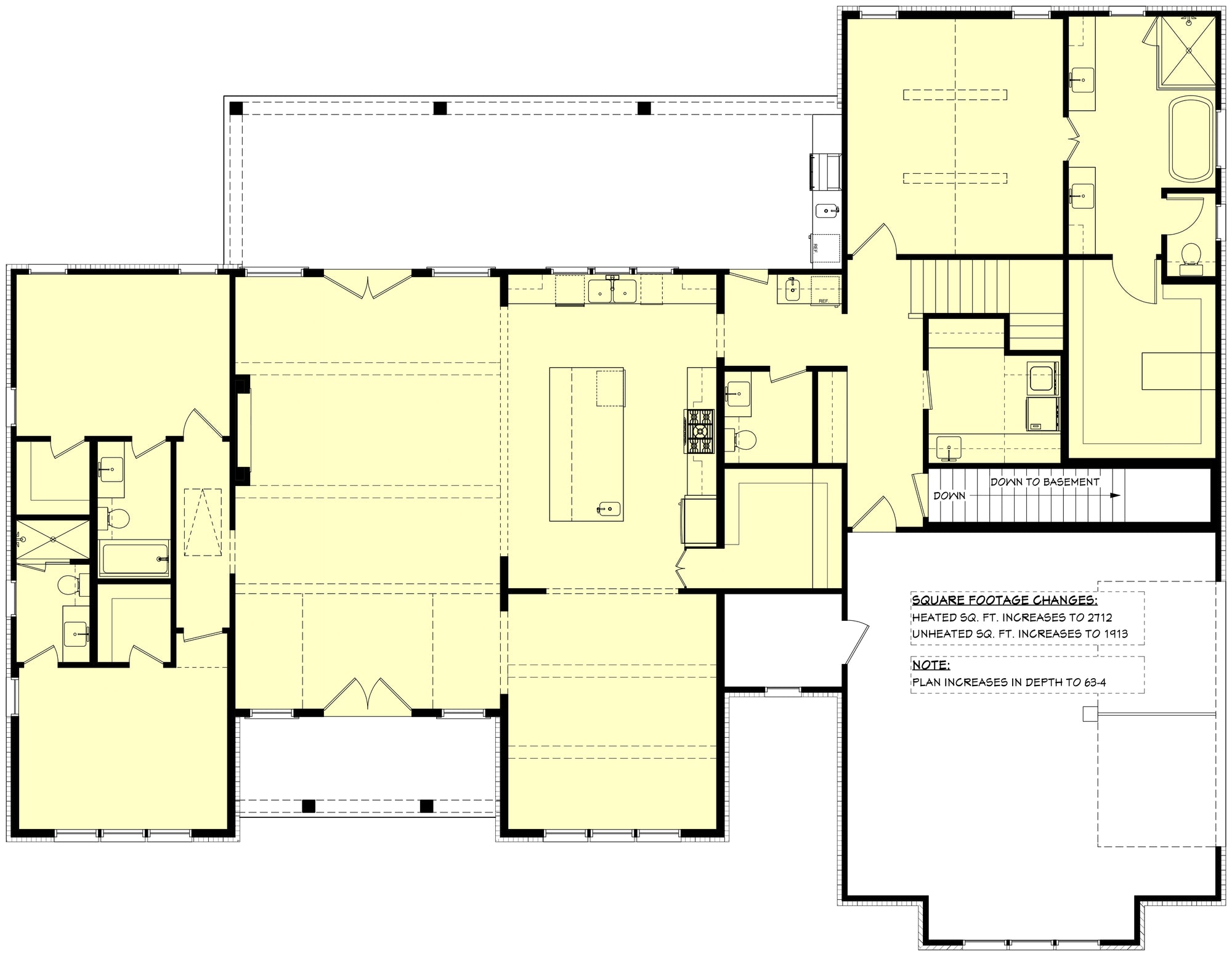 H8379-A Transitional House Basement Stair Location Floor Plan, 3 Bedrooms, 3.5 Bathrooms | Hawkridge House Plan 