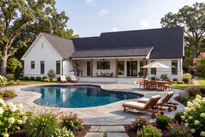 H8379-A Transitional House, 3 Bedrooms, 3.5 Bathrooms | Hawkridge House Plan Rear Exterior-4