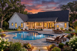 H8379-A Transitional House, 3 Bedrooms, 3.5 Bathrooms | Hawkridge House Plan Rear Exterior-5