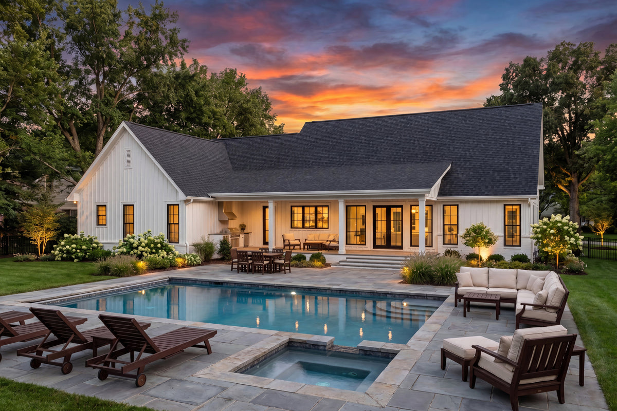 H8379-A Transitional House, 3 Bedrooms, 3.5 Bathrooms | Hawkridge House Plan Rear Exterior-6