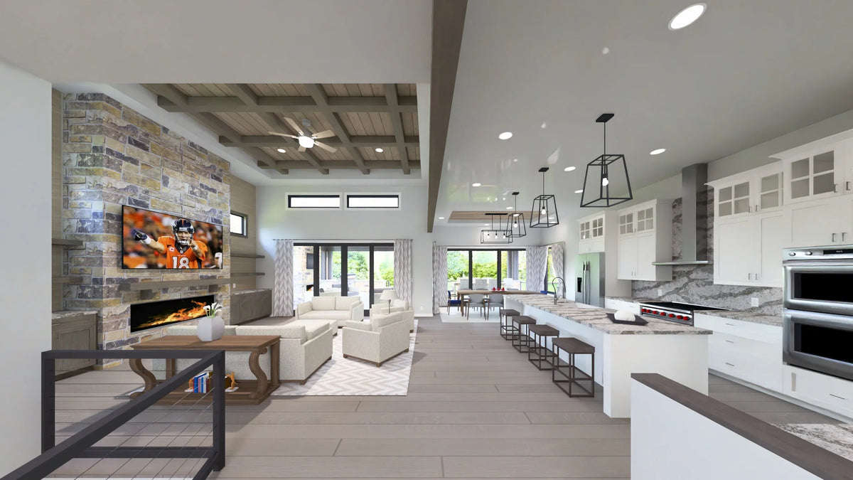 W7606-A Modern Ranch House Living and Kitchen, 2 Bedrooms, 2.5 Bathrooms | USA-2725-MOD 