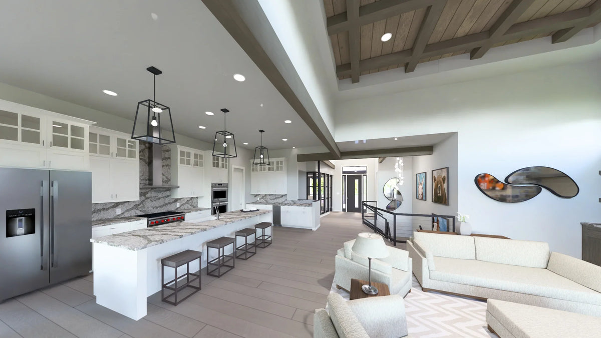 W7606-A Modern Ranch House Living and Kitchen, 2 Bedrooms, 2.5 Bathrooms | USA-2725-MOD 