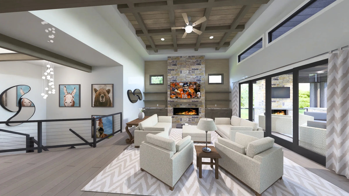 W7606-A Modern Ranch House Great Room, 2 Bedrooms, 2.5 Bathrooms | USA-2725-MOD