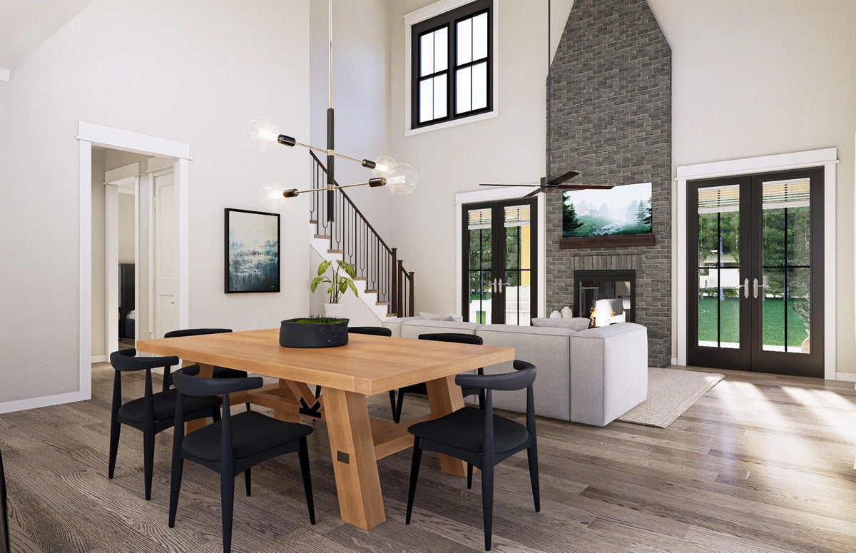 barndominium living room with fireplace