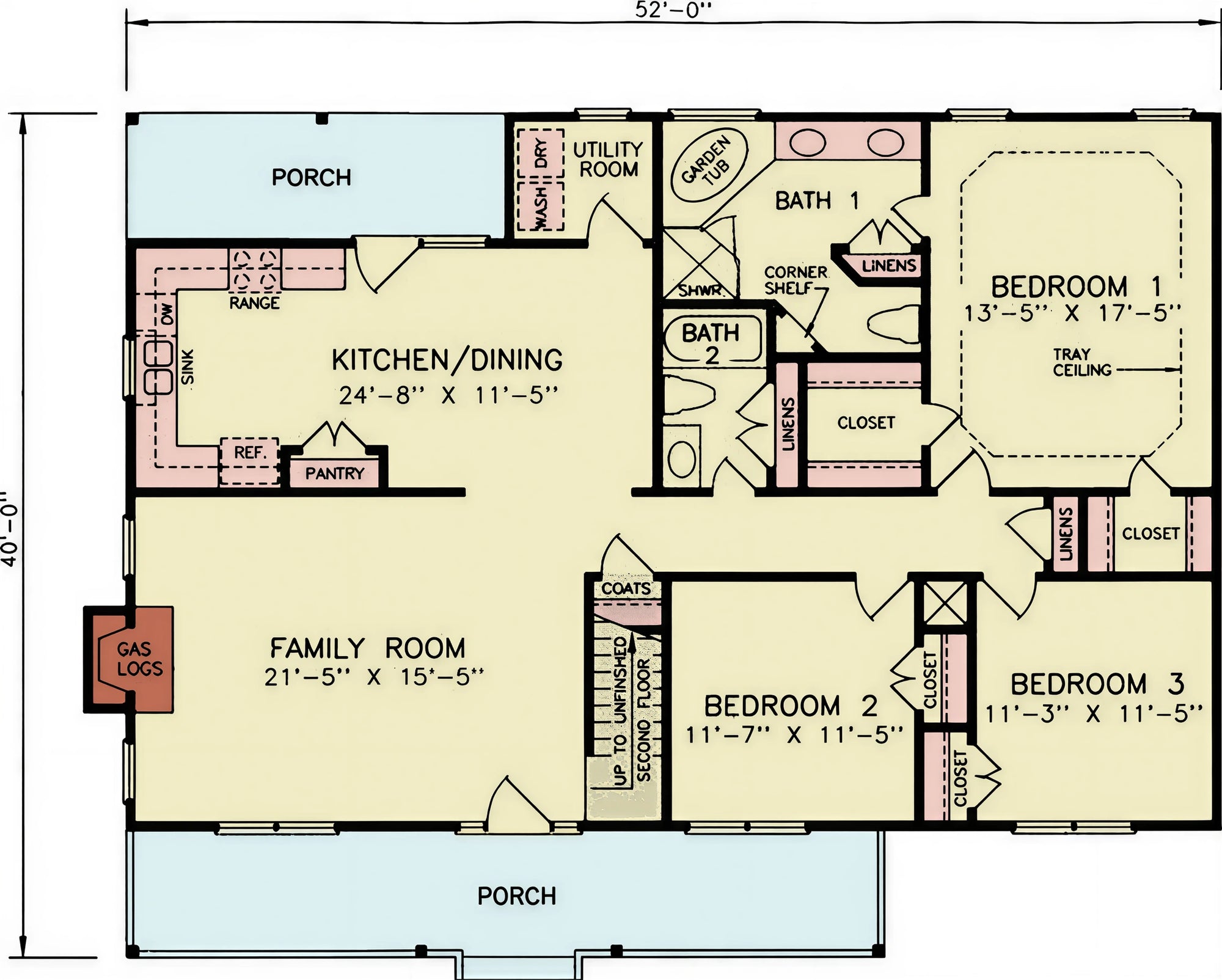 ST25082 Olsen Ranch Style House Plan 3 Bedrooms, 2 Bathrooms Main Floor Plan