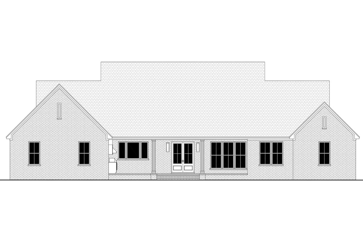 H7783-A Transitional House Rear CAD, 4 Bedrooms, 3.5 Bathrooms | Magnolia Ridge House Plan 