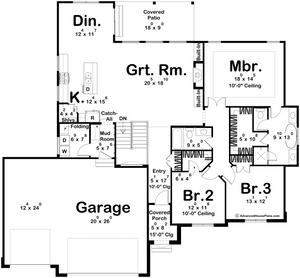 G7620-A Traditional House First Floor Plan, 3 Bedrooms, 2 Bathrooms | Torrance House Plan