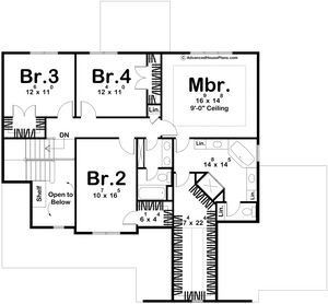 G7624-A Traditional House Second Floor Plan, 4 Bedrooms, 2.5 Bathrooms | McKinley House Plan 