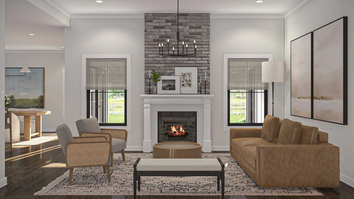 G7625-A Modern Farmhouse Great Room, 2 Bedrooms, 2 Bathrooms | Harding House Plan