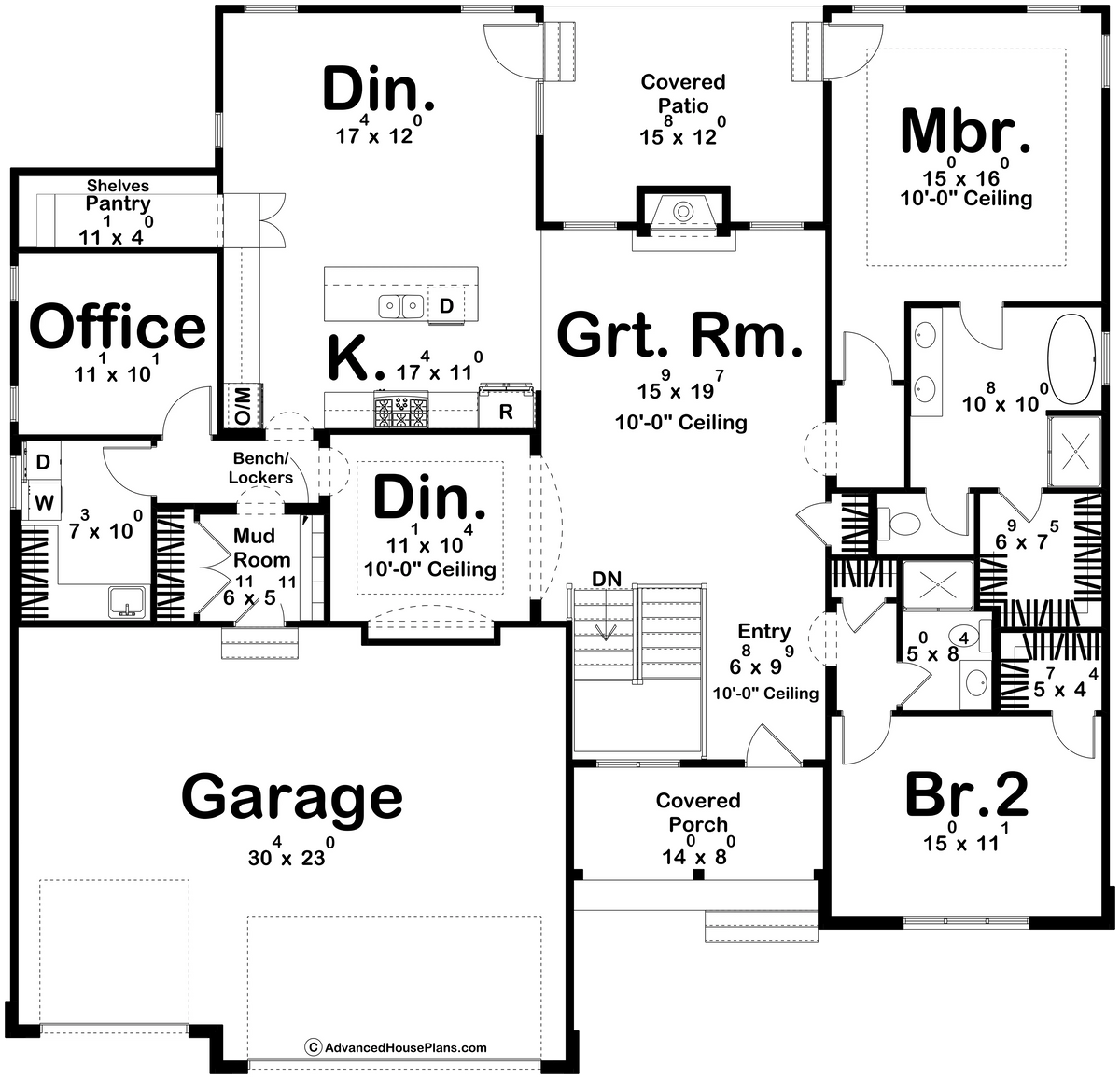 G7625-A Modern Farmhouse First Floor Plan, 2 Bedrooms, 2 Bathrooms | Harding House Plan