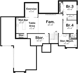 G7642-A Mediterranean House Basement Floor Plan, 2 Bedrooms, 2 Bathrooms | Rimrock House Plan 