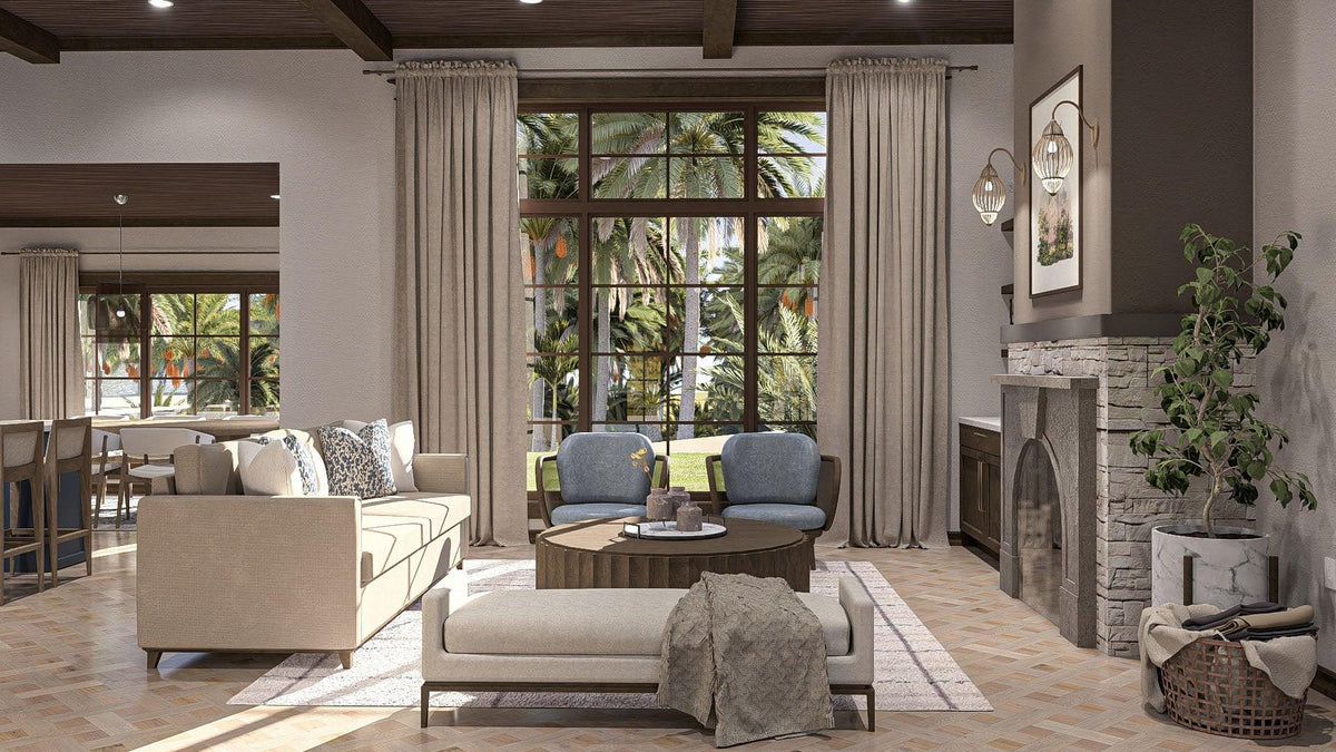 G7642-A Mediterranean House Great Room, 2 Bedrooms, 2 Bathrooms | Rimrock House Plan 