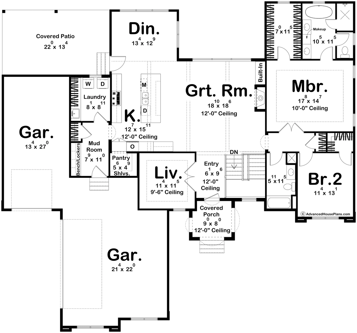 G7642-A Mediterranean House First Floor Plan, 2 Bedrooms, 2 Bathrooms | Rimrock House Plan 