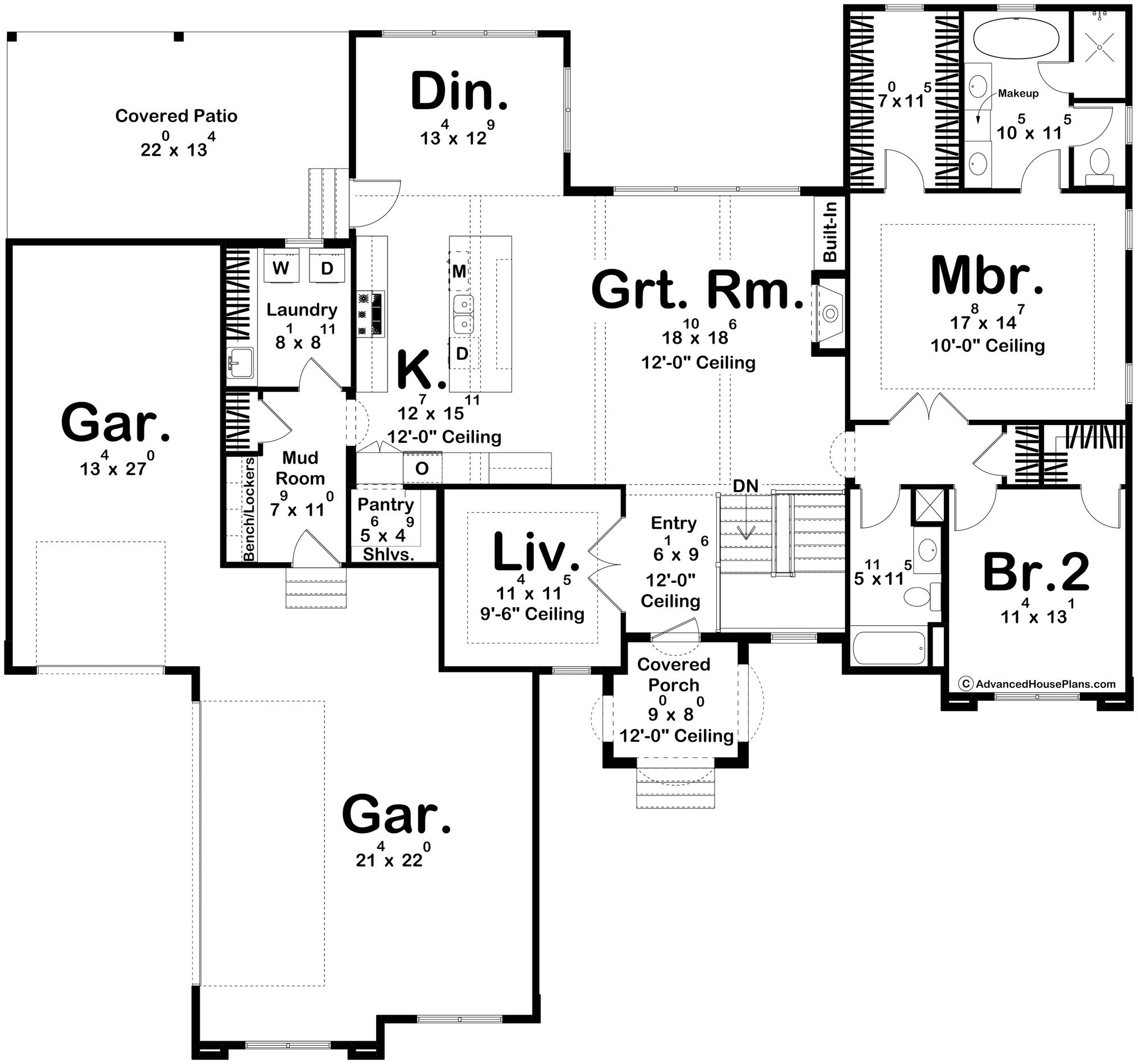 G7642-A Mediterranean House First Floor Plan, 2 Bedrooms, 2 Bathrooms | Rimrock House Plan 