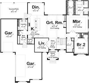 G7642-A Mediterranean House First Floor Plan, 2 Bedrooms, 2 Bathrooms | Rimrock House Plan 