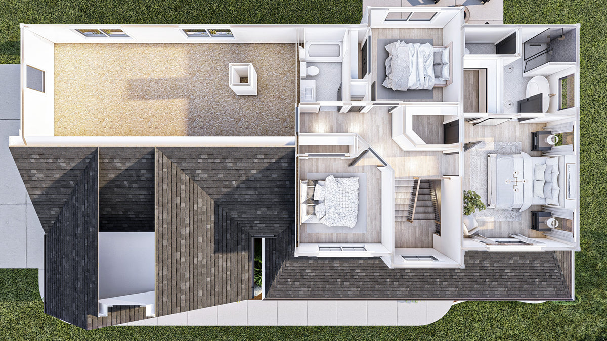 G7729-A Modern Farmhouse 3D Second Floor, 3 Bedrooms, 2.5 Bathrooms | Herman Farm