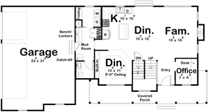 G7729-A Modern Farmhouse First Floor Plan, 3 Bedrooms, 2.5 Bathrooms | Herman Farm