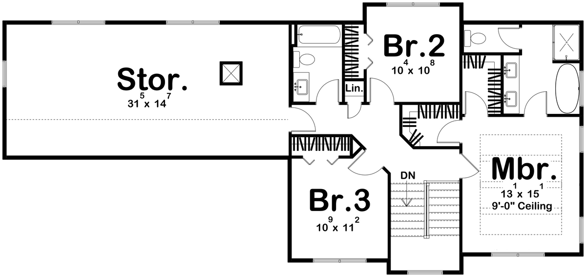G7729-A Modern Farmhouse Second Floor Plan, 3 Bedrooms, 2.5 Bathrooms | Herman Farm