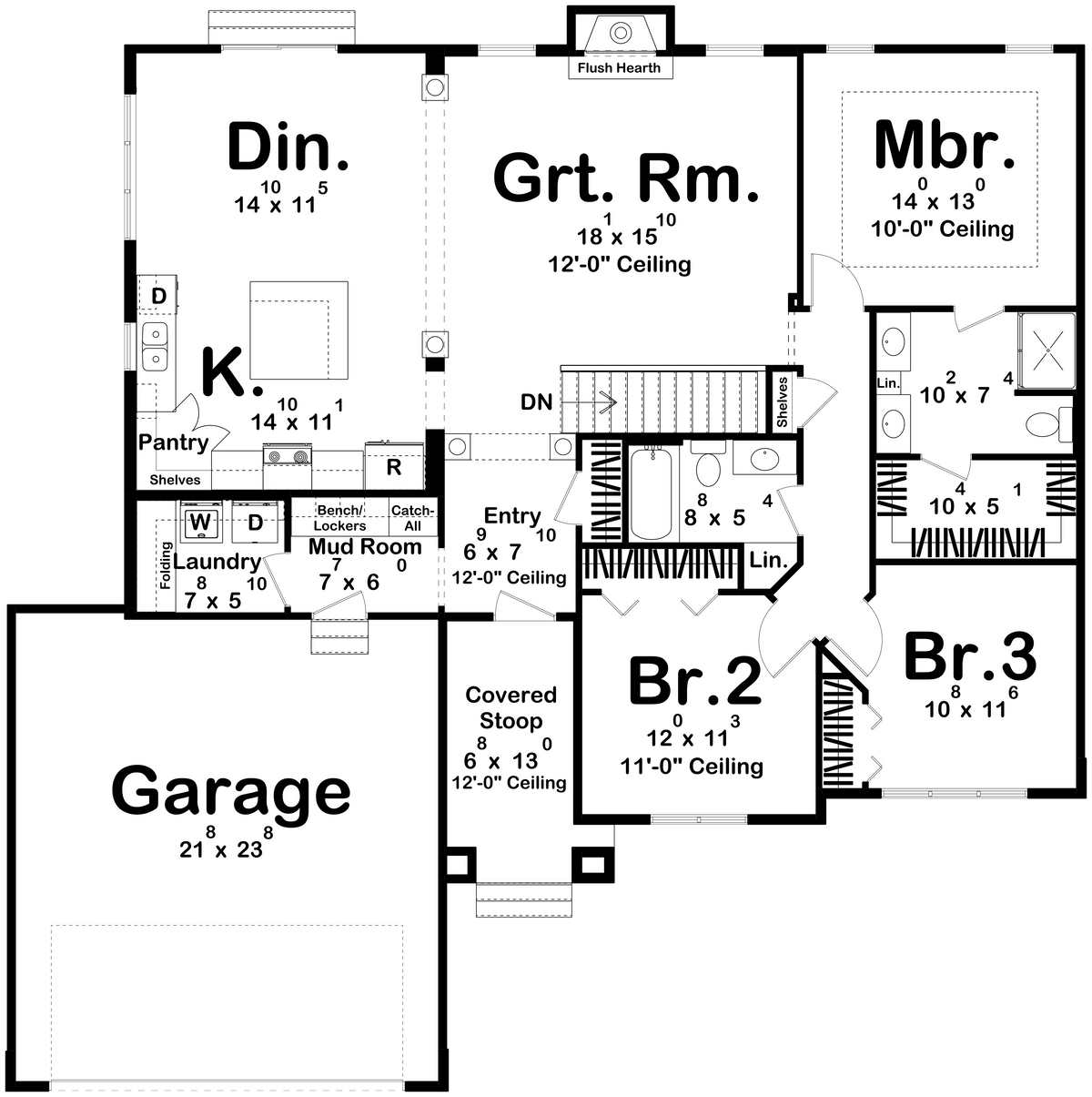 G7729-A Contemporary House First Floor Plan, 3  Bedrooms, 2 Bathrooms | Freeman 