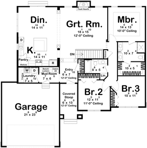 G7729-A Contemporary House First Floor Plan, 3  Bedrooms, 2 Bathrooms | Freeman 